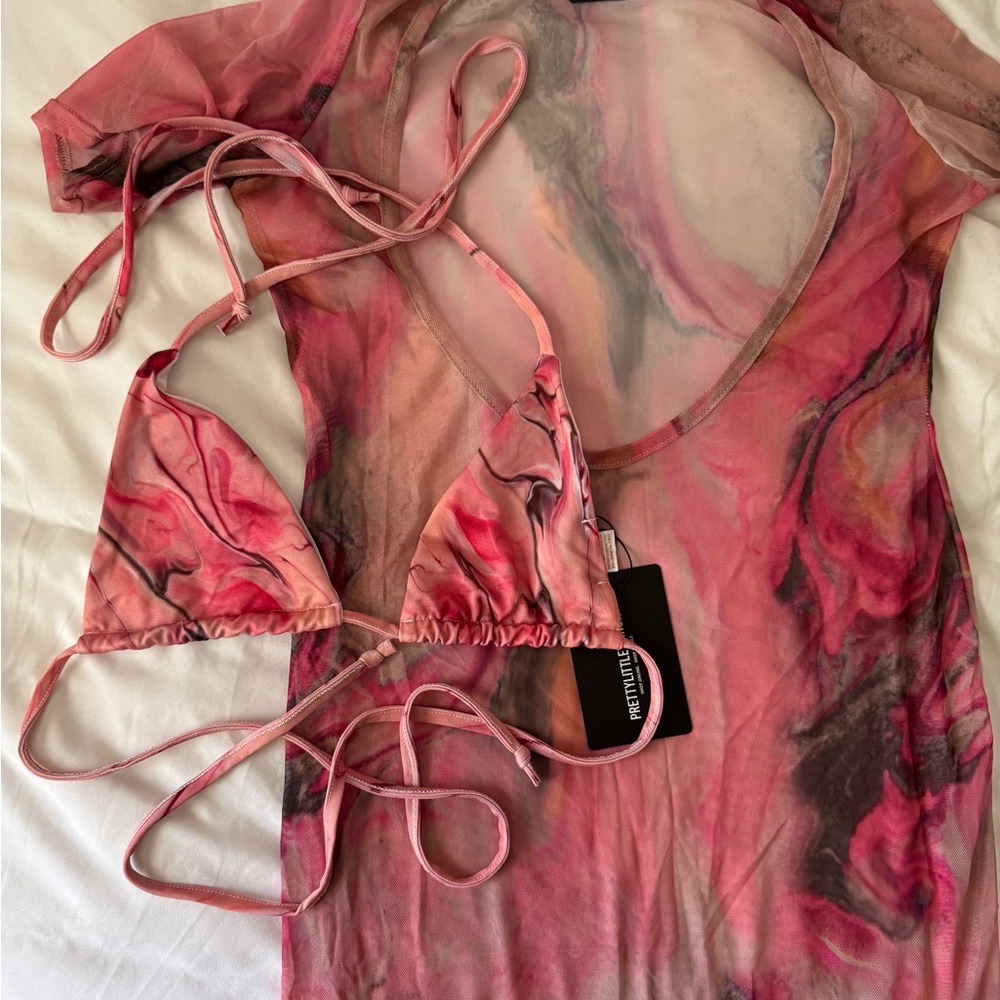 Pink Marble Bikini Set with Cover-Up